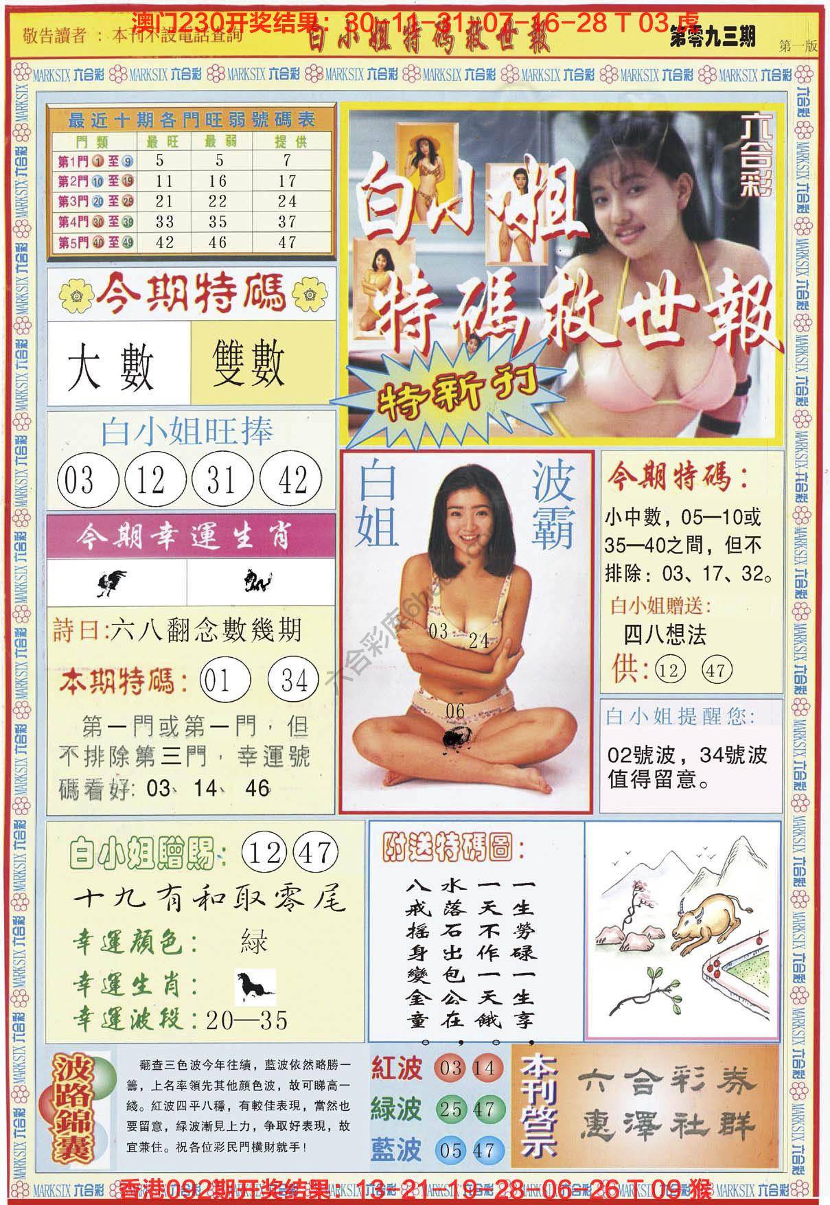 六合彩心水图库7｜白小姐新特刊